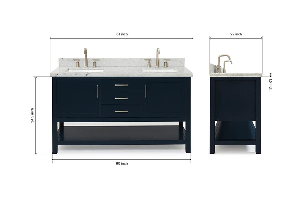 Ariel bayhill 60-61 in. double rectangle sink vanity with 0.75,1.5 countertop