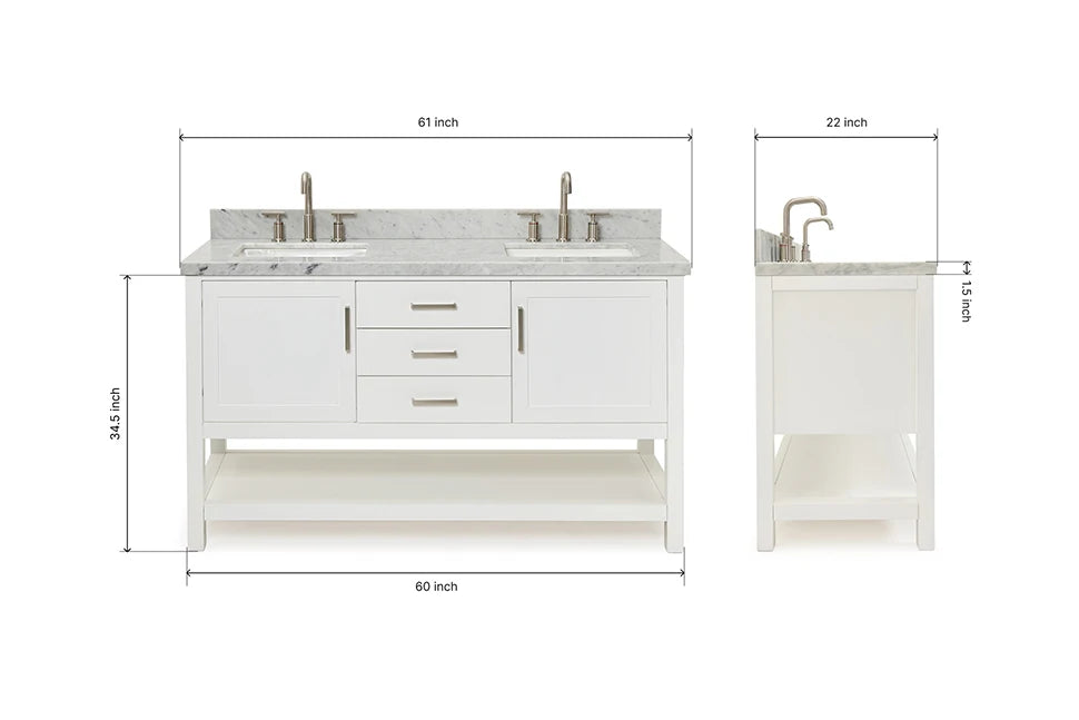 Ariel bayhill 60-61 in. double rectangle sink vanity with 0.75,1.5 countertop