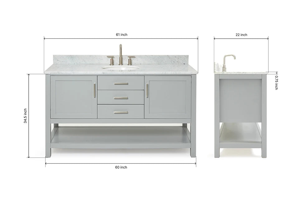 Ariel bayhill 60-61 in. oval sink vanity with (0.75,1.5)  countertop