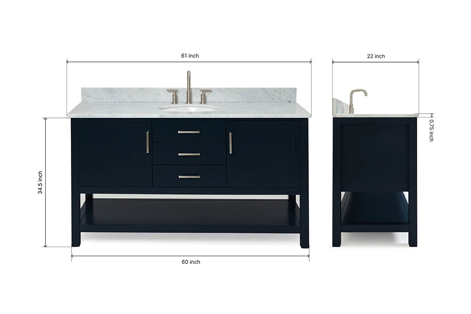 Ariel bayhill 60-61 in. oval sink vanity with (0.75,1.5)  countertop