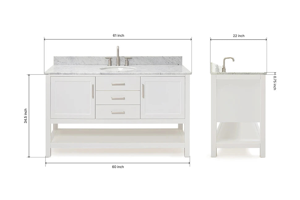 Ariel bayhill 60-61 in. oval sink vanity with (0.75,1.5)  countertop