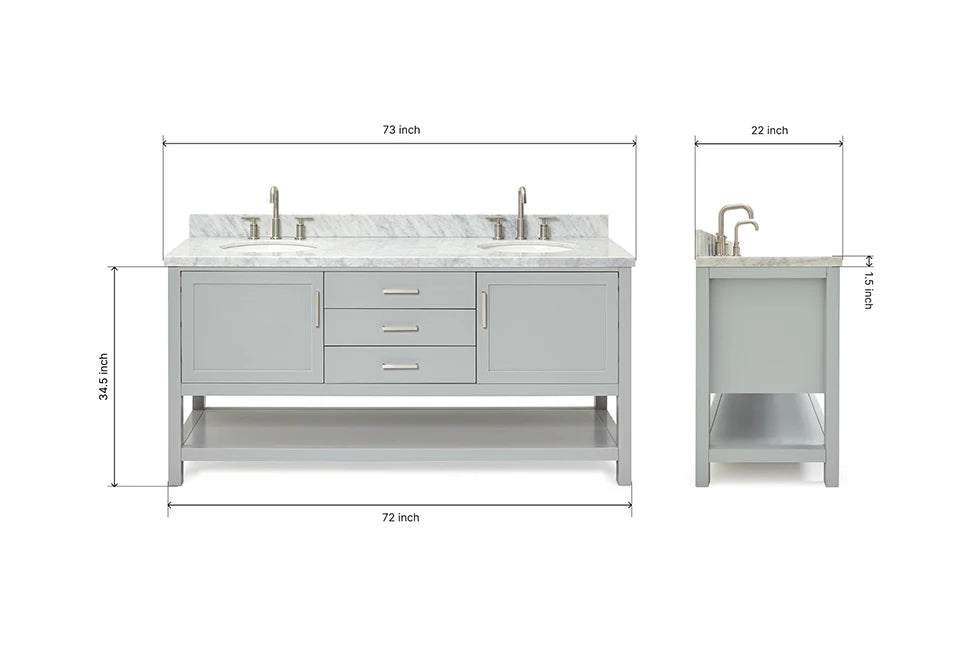 Ariel bayhill 72-73 in. double oval sink vanity with (1.5)in countertop