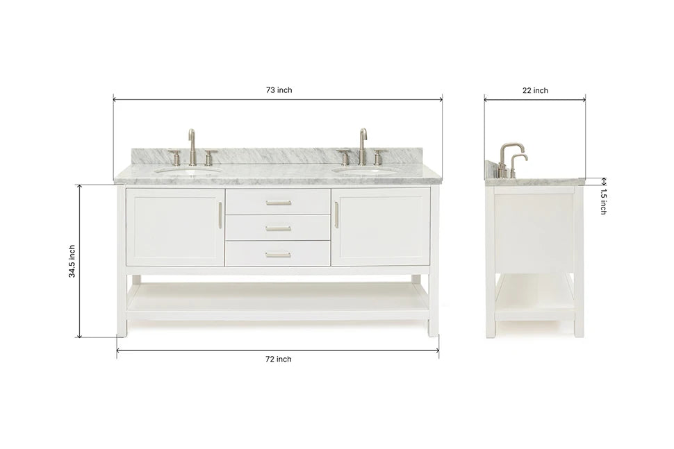 Ariel bayhill 72-73 in. double oval sink vanity with (1.5)in countertop
