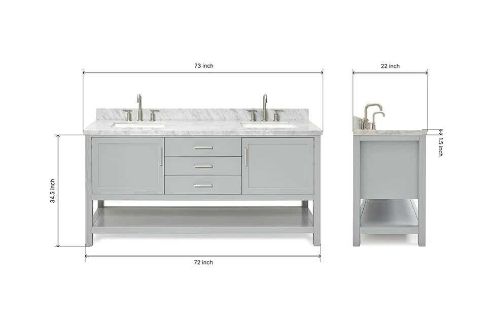 Ariel bayhill 72-73 in. double rectangle sink vanity with  (0.75,1.5) countertop