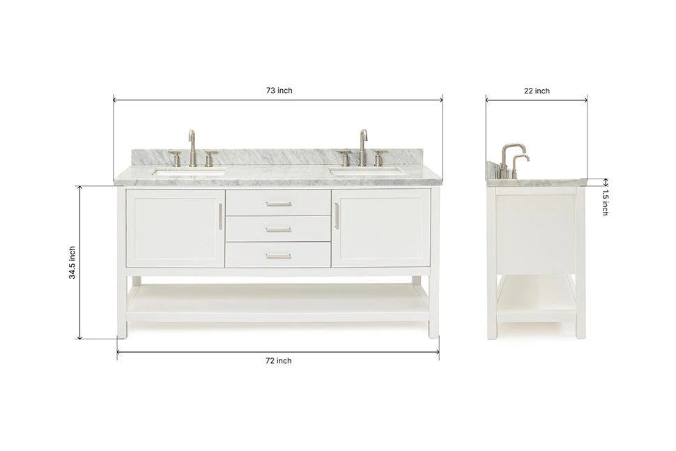 Ariel bayhill 72-73 in. double rectangle sink vanity with  (0.75,1.5) countertop