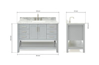 Ariel magnolia 49 in. rectangle sink vanity with 0.75 in. carrara white marble countertop in white