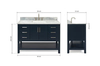 Ariel magnolia 49 in. rectangle sink vanity with 0.75 in. carrara white marble countertop in white