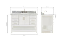 Ariel magnolia 49 in. rectangle sink vanity with 0.75 in. carrara white marble countertop in white