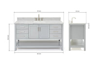 Ariel magnolia 61 in. rectangle sink vanity with 0.75 in. carrara white marble countertop in white