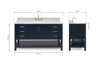 Ariel magnolia 61 in. rectangle sink vanity with 0.75 in. carrara white marble countertop in white