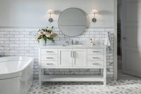Ariel magnolia 61 in. rectangle sink vanity with 0.75 in. carrara white marble countertop in white