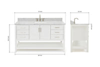 Ariel magnolia 61 in. rectangle sink vanity with 0.75 in. carrara white marble countertop in white