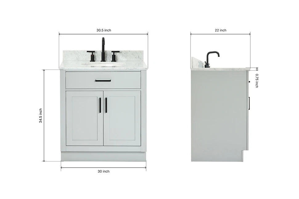 Ariel hepburn 30-31 in. oval sink vanity with 0.75 - 1.5 in. with countertop