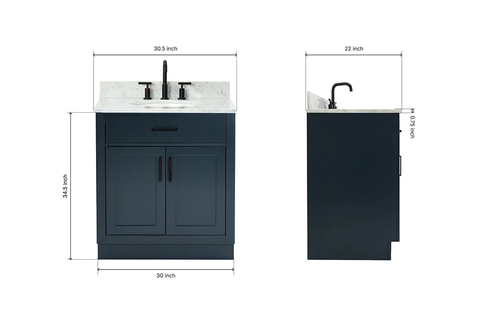 Ariel hepburn 30-31 in. oval sink vanity with 0.75 - 1.5 in. with countertop