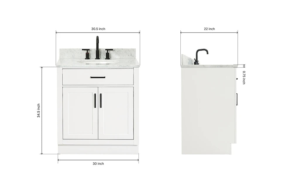 Ariel hepburn 30-31 in. oval sink vanity with 0.75 - 1.5 in. with countertop