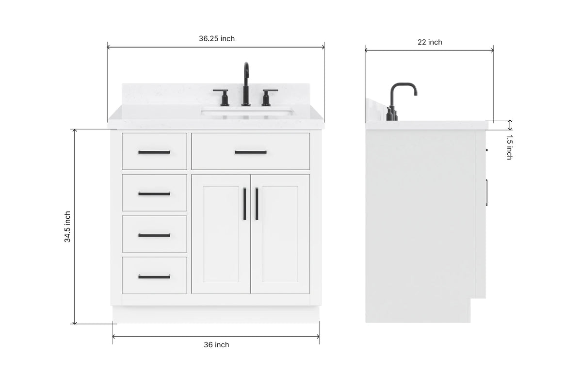 Ariel hepburn 36-37 in. right offset rectangle sink vanity with 0.75-1.5 in. with countertop