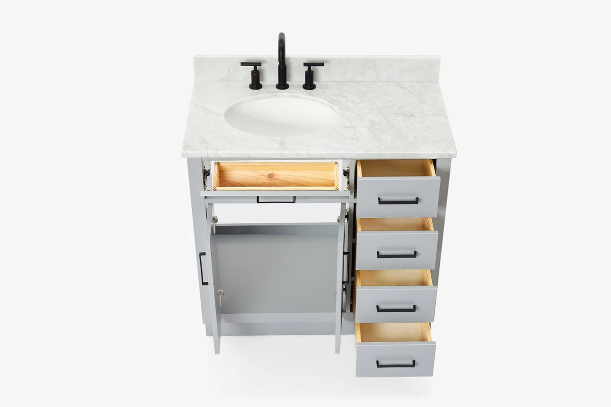 Ariel hepburn 36-37 in. left offset oval sink vanity with 1.5-0.75 in. with countertop