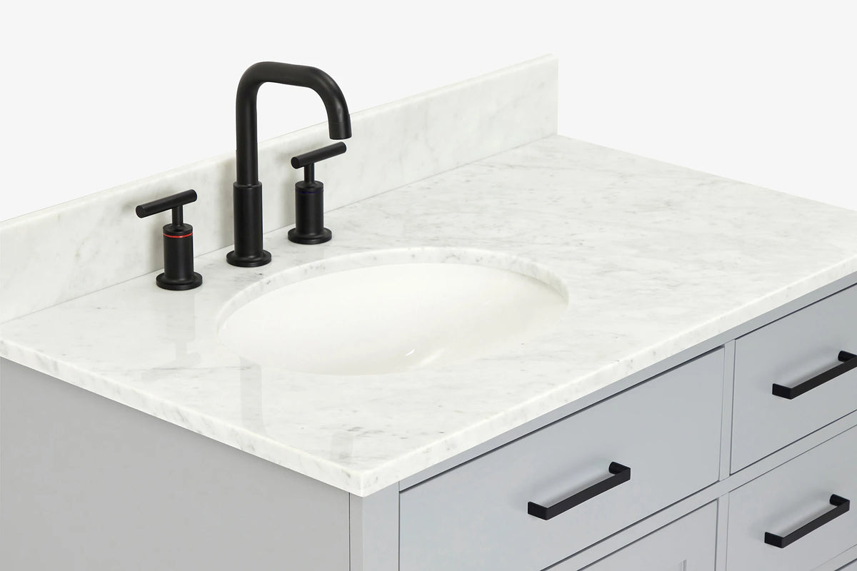 Ariel hepburn 36-37 in. left offset oval sink vanity with 1.5-0.75 in. with countertop