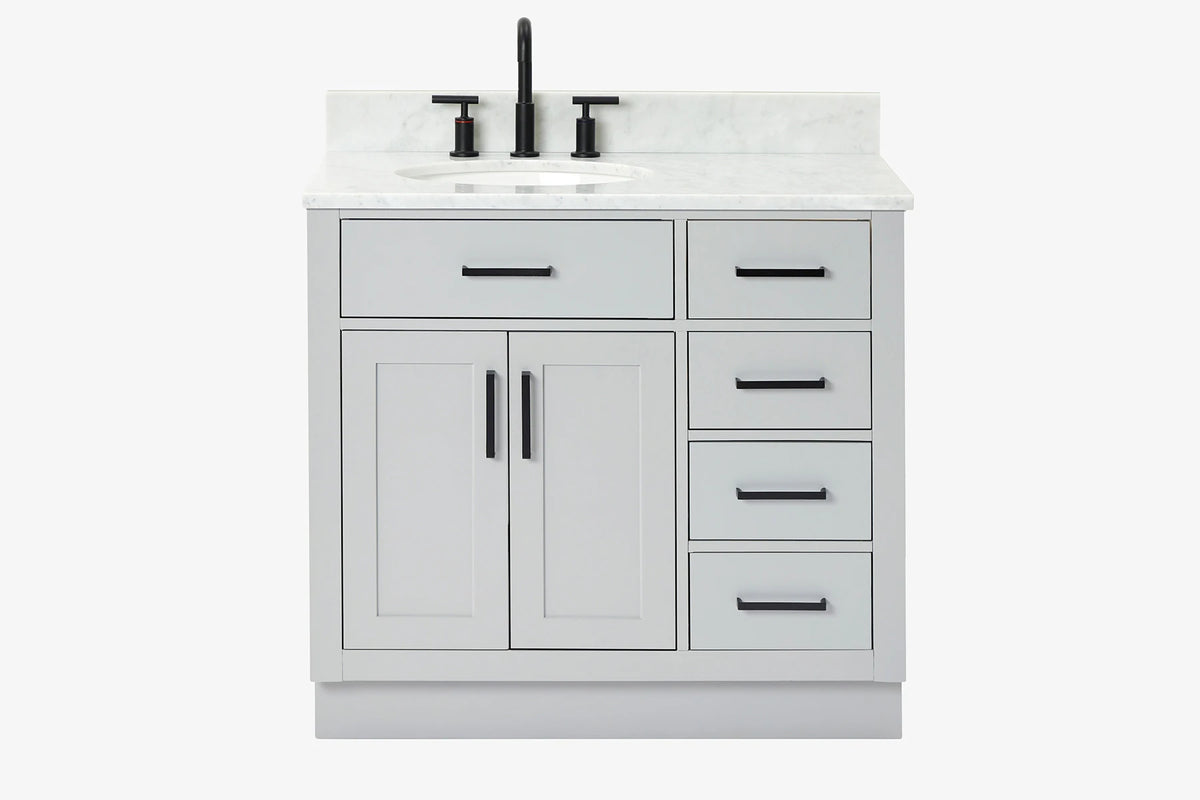 Ariel hepburn 36-37 in. left offset oval sink vanity with 1.5-0.75 in. with countertop