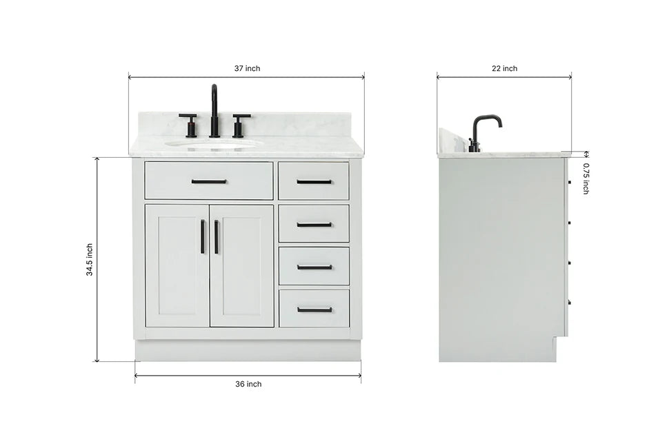 Ariel hepburn 36-37 in. left offset oval sink vanity with 1.5-0.75 in. with countertop