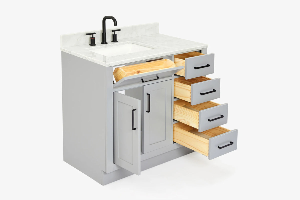 Ariel hepburn 36-37 in. left offset rectangle sink vanity with 0.75-1.5in. with countertop