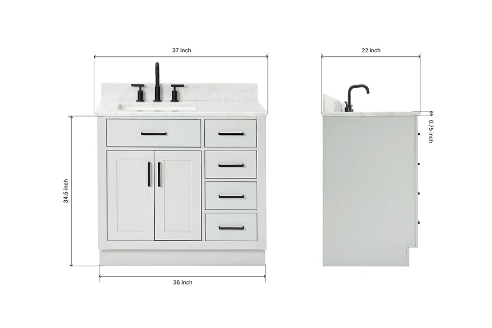 Ariel hepburn 36-37 in. left offset rectangle sink vanity with 0.75-1.5in. with countertop
