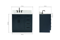 Ariel hepburn 36-37 in. left offset rectangle sink vanity with 0.75-1.5in. with countertop