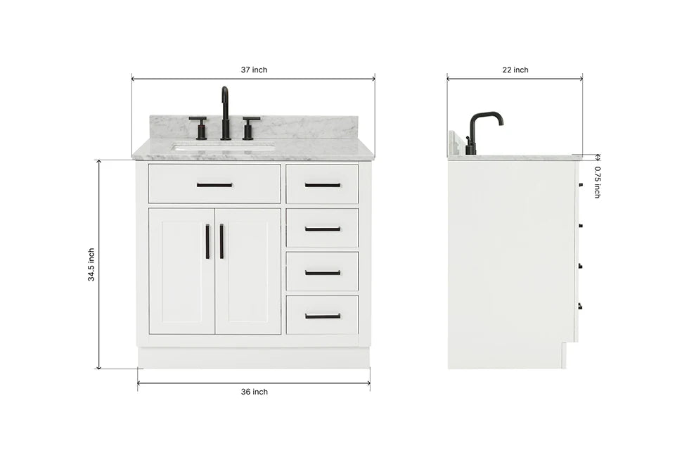 Ariel hepburn 36-37 in. left offset rectangle sink vanity with 0.75-1.5in. with countertop