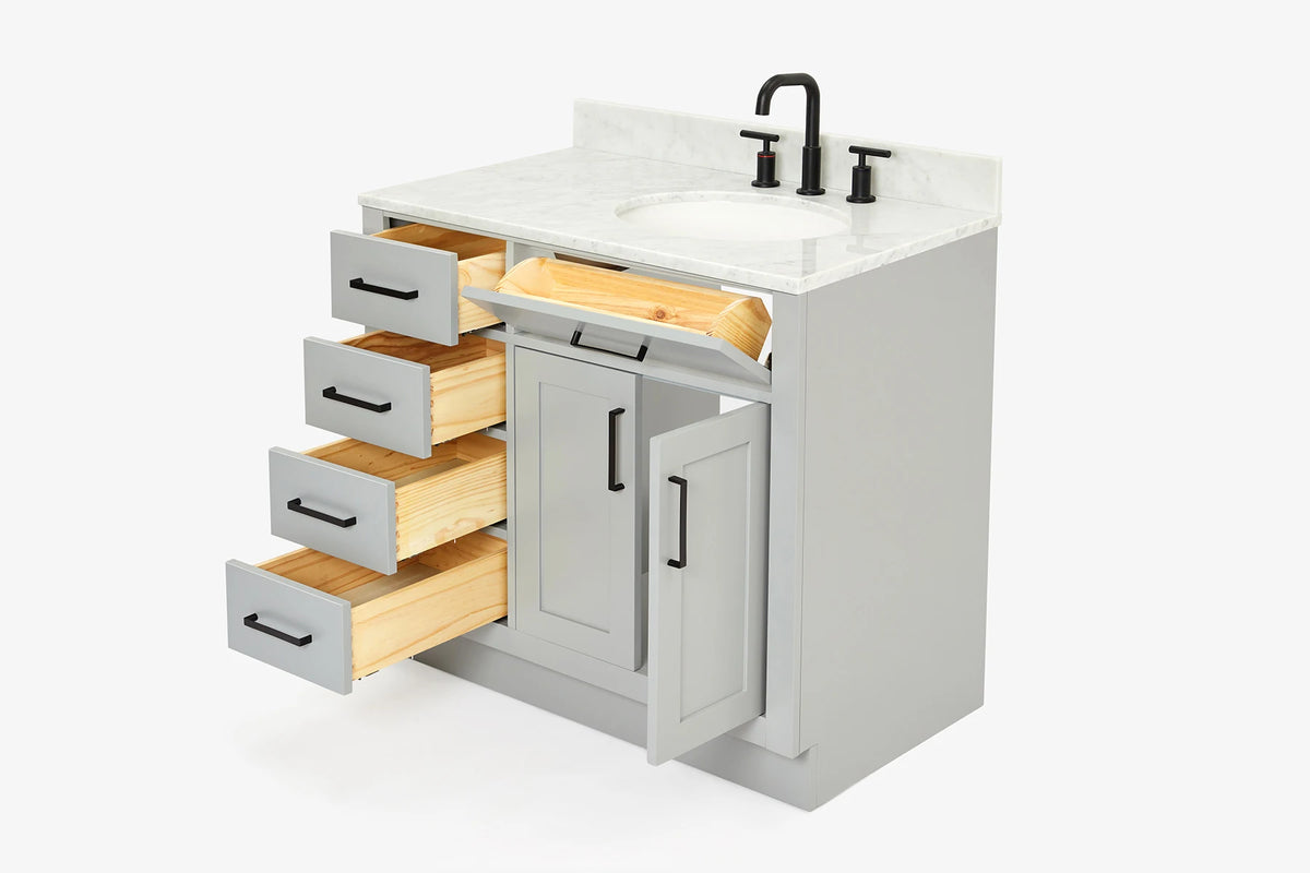 Ariel hepburn 36-37 in. right offset oval sink vanity with 0.75-1.5 in. with countertop