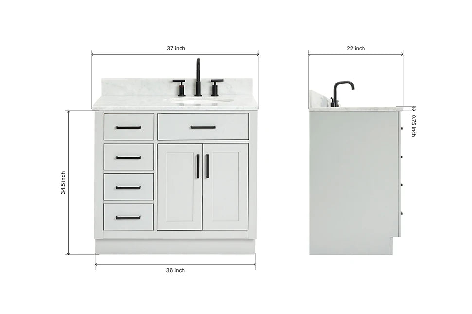 Ariel hepburn 36-37 in. right offset oval sink vanity with 0.75-1.5 in. with countertop