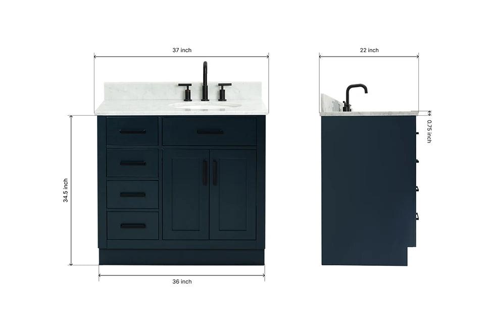 Ariel hepburn 36-37 in. right offset oval sink vanity with 0.75-1.5 in. with countertop