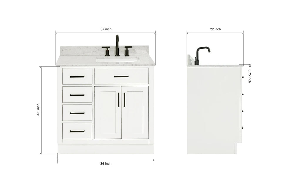 Ariel hepburn 36-37 in. right offset rectangle sink vanity with 0.75-1.5 in. with countertop
