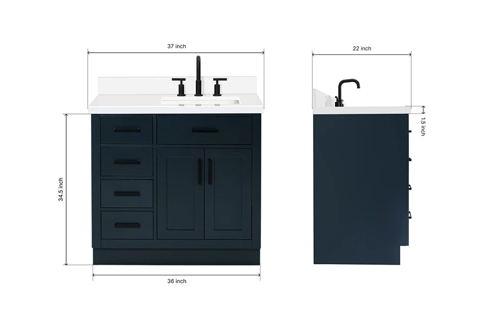 Ariel hepburn 36-37 in. right offset rectangle sink vanity with 0.75-1.5 in. with countertop