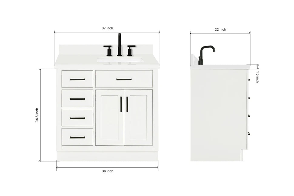 Ariel hepburn 36-37 in. right offset rectangle sink vanity with 0.75-1.5 in. with countertop