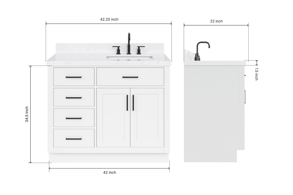Ariel hepburn 42-43 in. right offset rectangle sink bathroom vanity with countertop 0.75-1.5 in edge