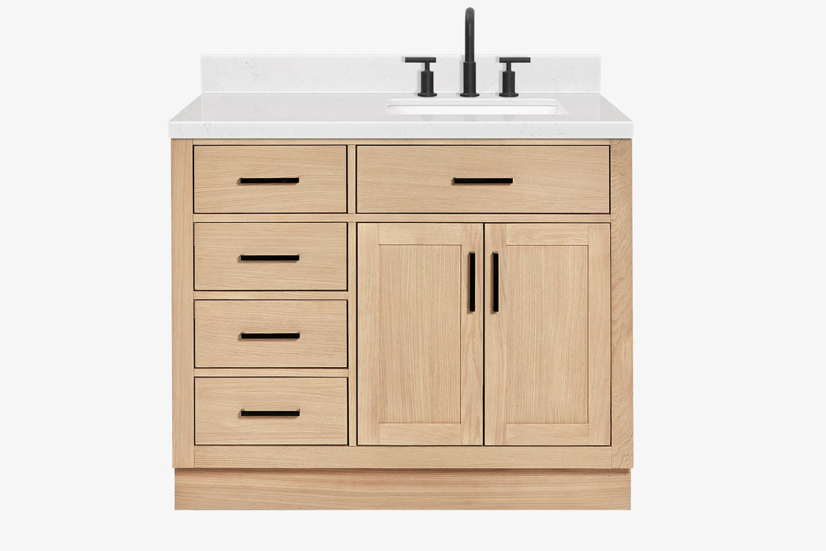 Ariel hepburn 42-43 in. right offset rectangle sink bathroom vanity with countertop 0.75-1.5 in edge