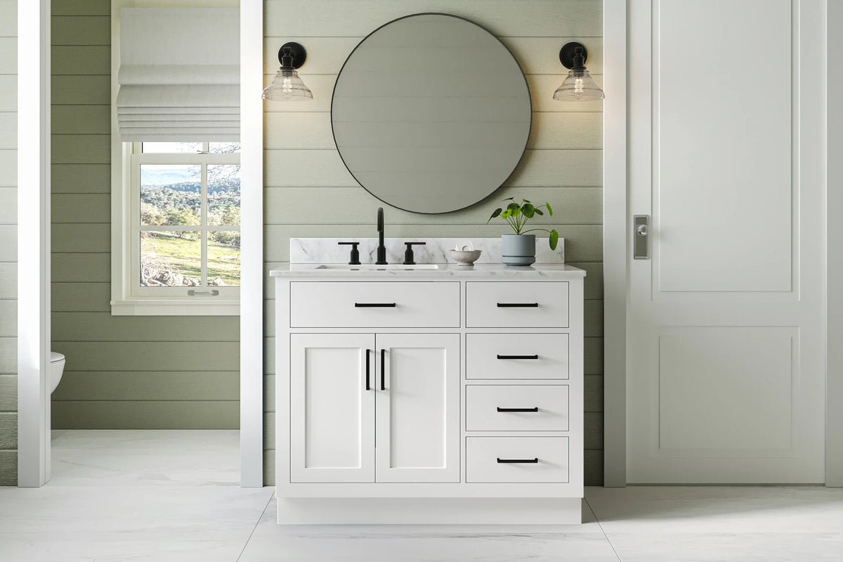 Ariel hepburn 42-43 in. left offset rectangle sink vanity with 0.75-1.5 inch with countertop