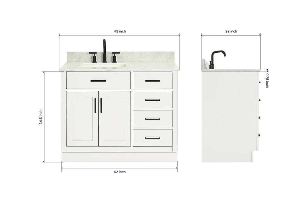 Ariel hepburn 42-43 in. left offset rectangle sink vanity with 0.75-1.5 inch with countertop