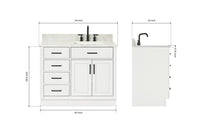 Ariel hepburn 43 in. right offset rectangle sink vanity with 0.75 in. carrara white countertop in white