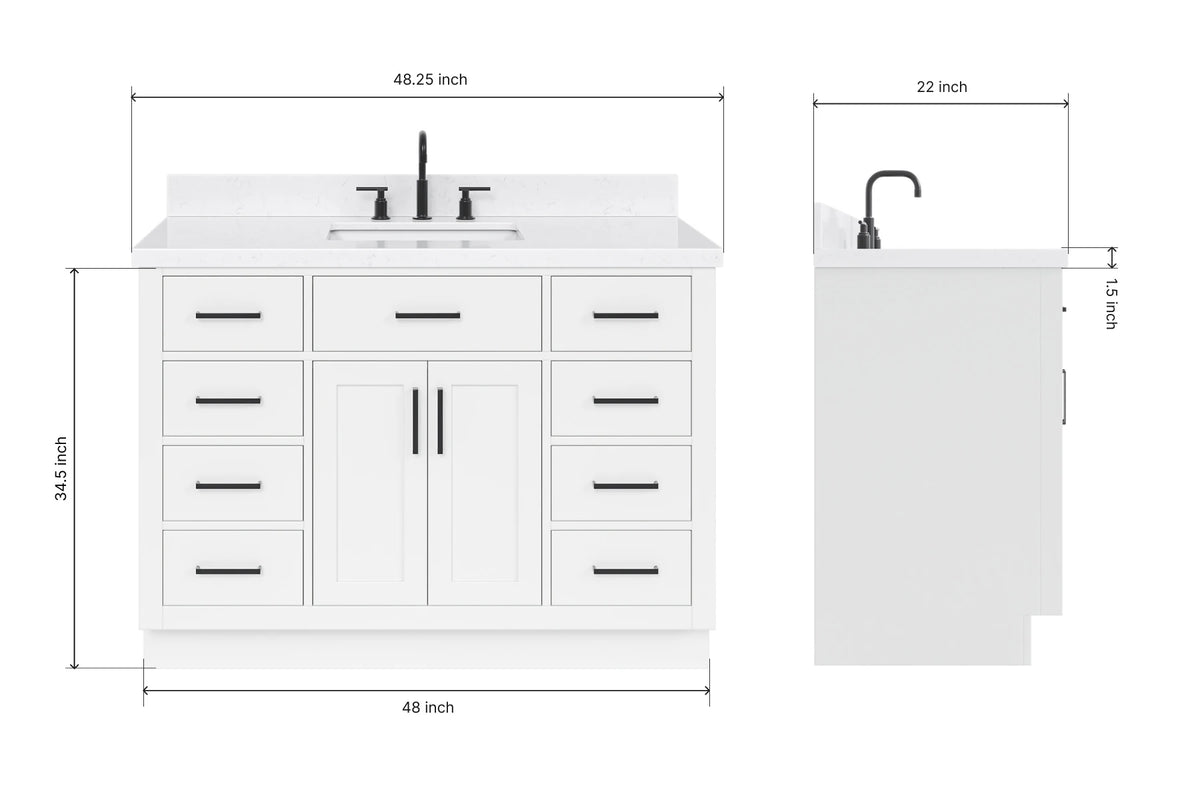 Ariel hepburn 48-49 in. rectangle sink bathroom vanity with  countertop 0.75-1.5 edge