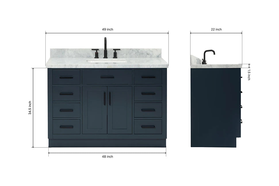 Ariel hepburn 48-49 in. rectangle sink bathroom vanity with  countertop 0.75-1.5 edge