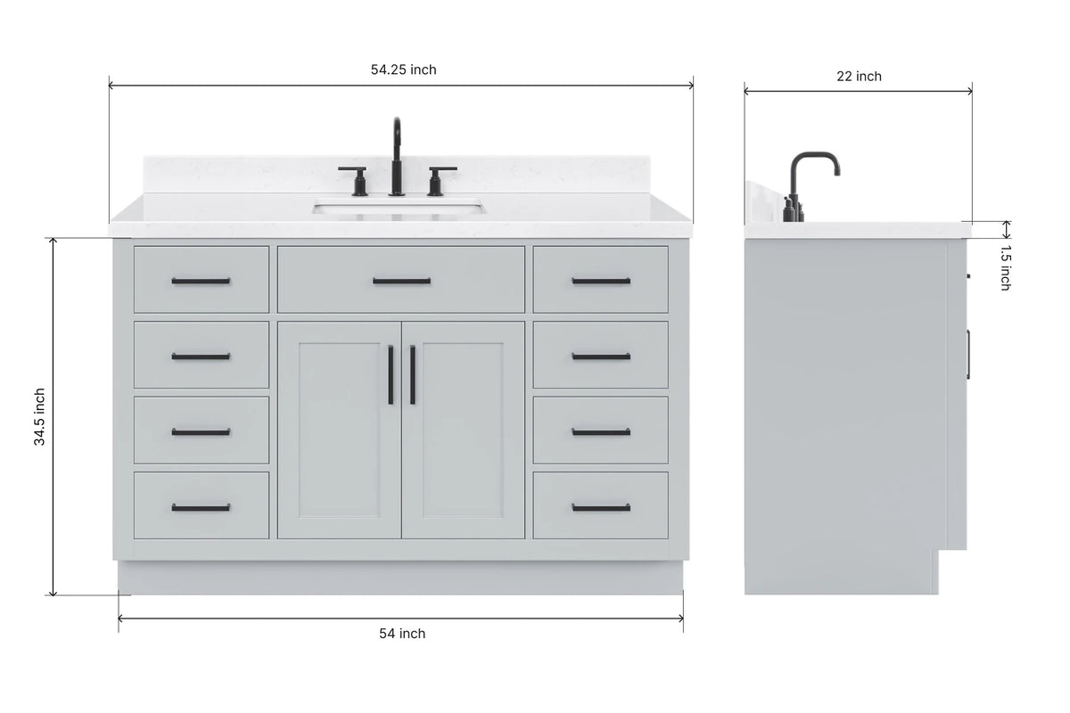 Ariel hepburn 54-55 in. rectangle sink bathroom vanity with countertop 0.75-1.5in. edge