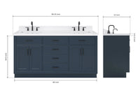 Ariel hepburn 66-67 inch double rectangle sink bathroom vanity with countertop 0.75-1.5 edge