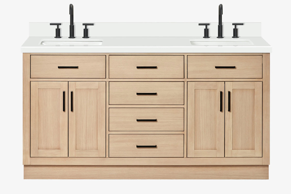 Ariel hepburn 66-67 inch double rectangle sink bathroom vanity with countertop 0.75-1.5 edge