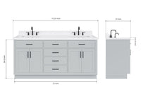 Ariel hepburn 72 in. double rectangle sink bathroom vanity with carrara white quartz countertop 1.5 edge in grey