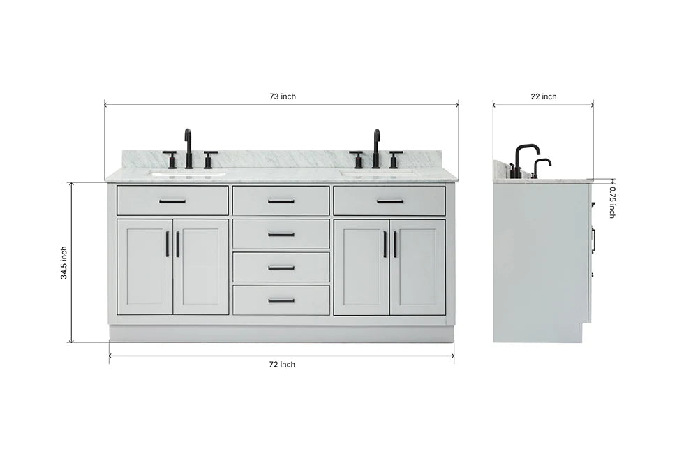 Ariel hepburn  71-73 in. double rectangle sink vanity with 0.75-1.5 in countertop