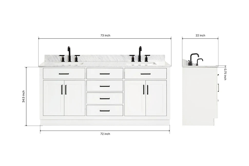 Ariel hepburn  71-73 in. double rectangle sink vanity with 0.75-1.5 in countertop