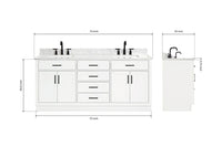 Ariel hepburn  71-73 in. double rectangle sink vanity with 0.75-1.5 in countertop