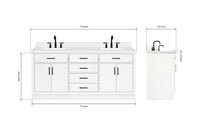 Ariel hepburn 73 in. double rectangle sink vanity with white quartz countertop in white
