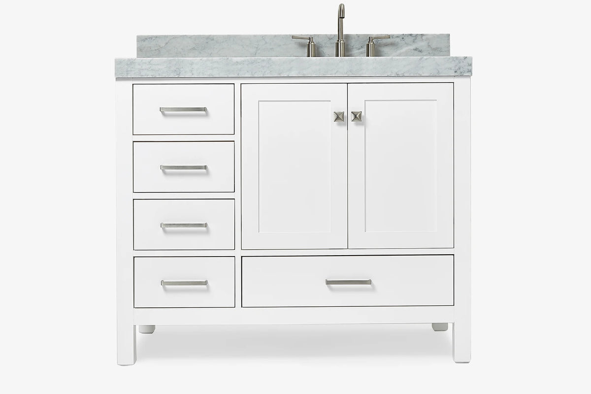 Ariel cambridge (43 inch, 42 inch) right offset single rectangular sink bathroom vanity with marble countertop (0.75 inch, 1.5 inch, 2 inch).
